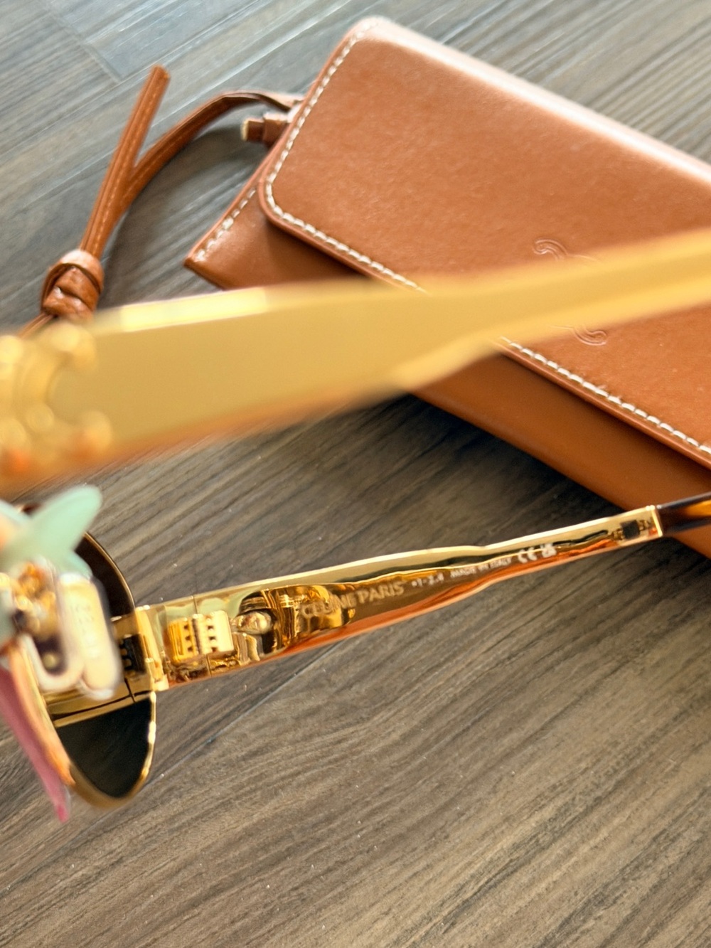 Celine Brown Leather Sunglasses Case with Gold-Trim Sunglasses - Picture 3 of 5